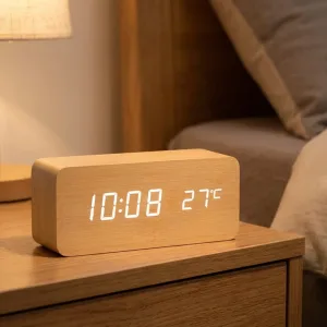 digital alarm clock, wooden alarm clock, led table clock